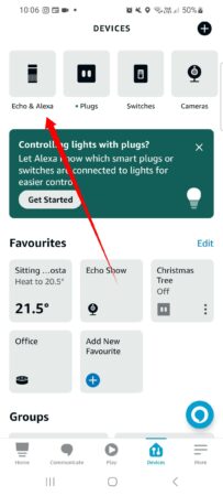 Screenshot of the Alexa app showing the devices.
