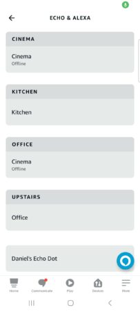Alexa app with all the connected devices showing.