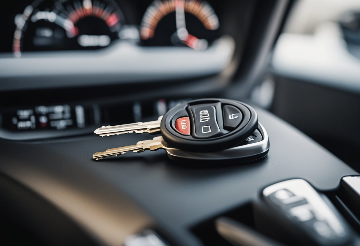 Car key inserted in ignition, but won't turn. Possible issues include worn key, steering wheel lock, or ignition cylinder. Troubleshoot by jiggling key, turning steering wheel, or lubricating cylinder