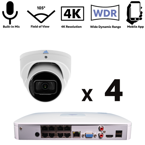 montavue 8 channel nvr system with four 4k cameras